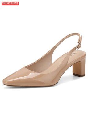 Nude Slingback Heels Closed Toe 2.2 Inch Block Heel Pumps Cushioned
